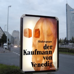 »Der Kaufmann von Venedig«, Premierencitylightplakat für das Leipziger Schauspielhaus