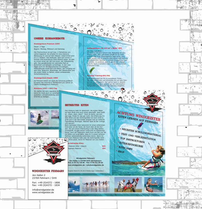 Kiteshop Windgeister Fehmarn – Flyer Din Lang und Visitenkarte