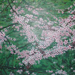Wildpflaumenblüten im Garten / Acryl auf Sperrholz