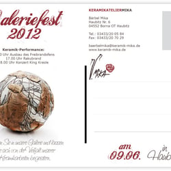 Einladungspostkarte Galeriefest 2012 ‚Rückseite‘ . Keramikatelier Mika