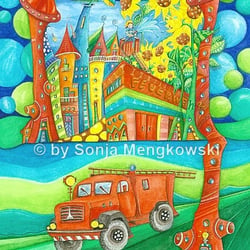 Kunstdruck Motiv: Feuerwehrstadt