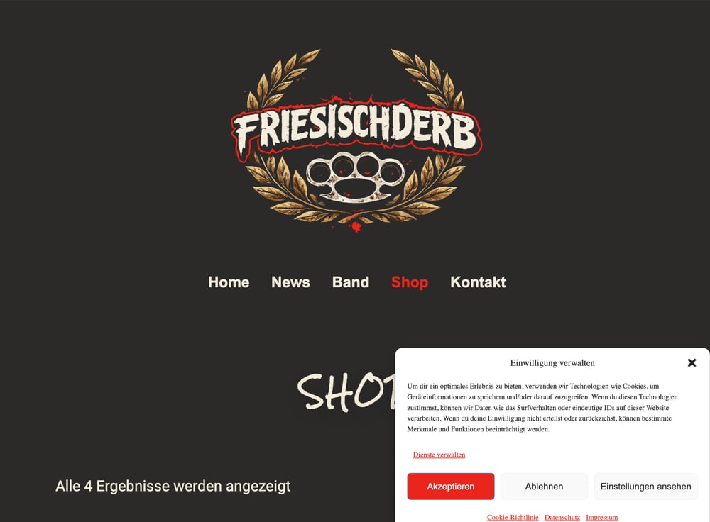 Screenshot der Shop-Seite mit Consent-Einwilligung