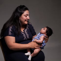 Portrait of writer Nara Vardanyan with her daughter