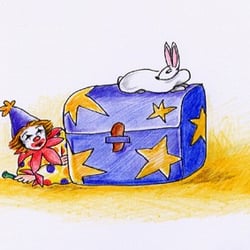 Illustration: Clown und Hase