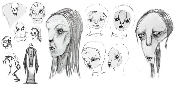 „Moira and the Death“ | Diploma Thesis | Ideen  für Mortimer den Tod | Bleistift
