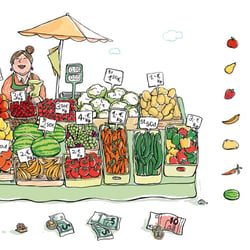 Auf dem Markt – Aus „Langenscheidt Grundschulwörterbuch“, von Gila Hoppenstedt, Langenscheidt