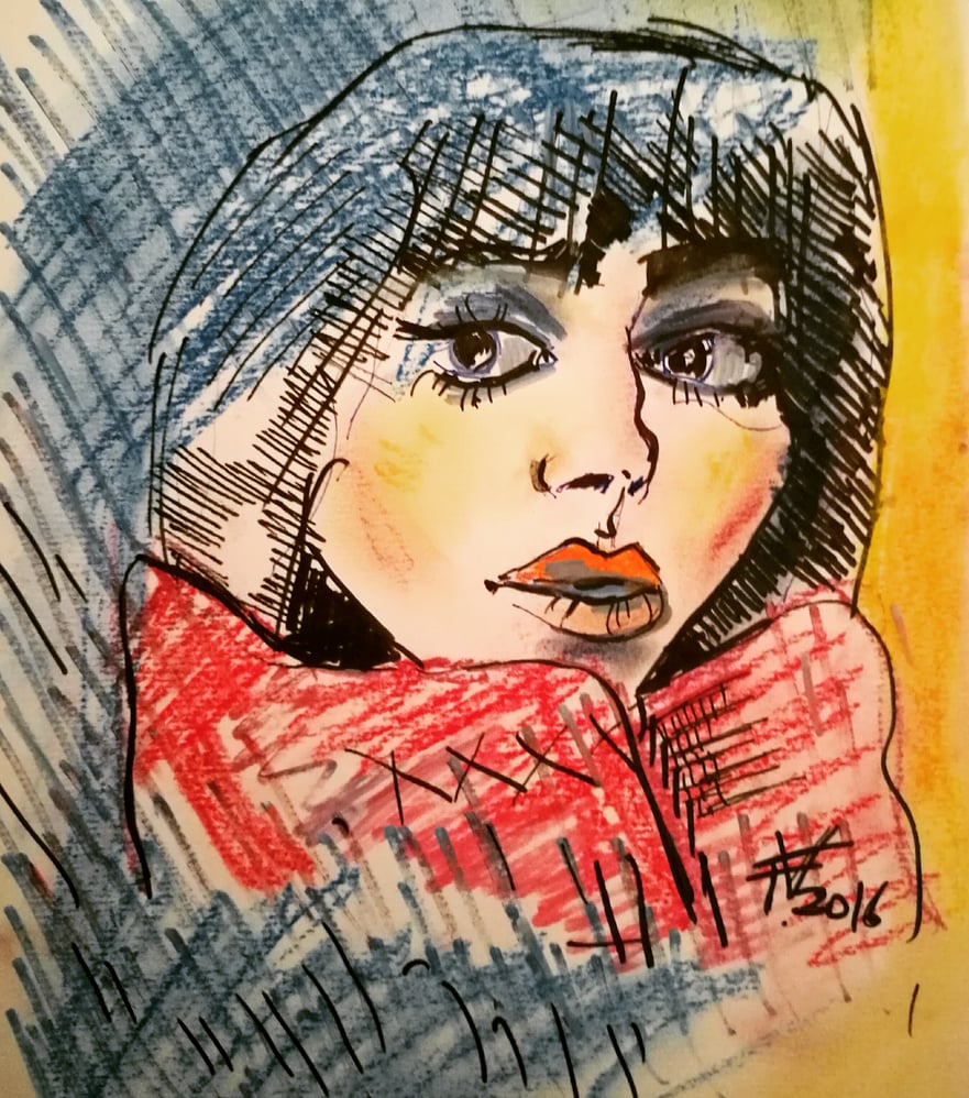 Portrait expressive/2017 Vienna/pastel and ink on paper