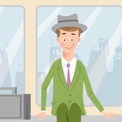 Geschäftsmann sitzt in der Straßenbahn (Illustration)