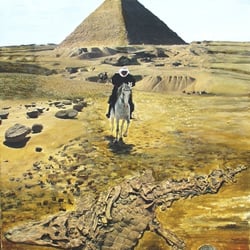 Reiter vor Pyramide, Acrylcollage, 80×60 cm, 2007