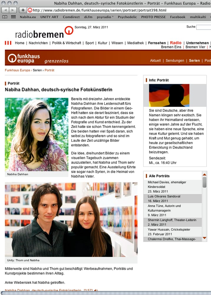 Screenshot zu Nabiha`s Interview mit Funkhaus Europa, ausgestrahlt am 19. Januar 2011