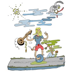 Illustration für Kleinert Illustratoren, München: Hippie im Urlaub.