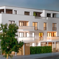 Architekturmodell der Tempelhofer Gärten bei Dämmerung 3