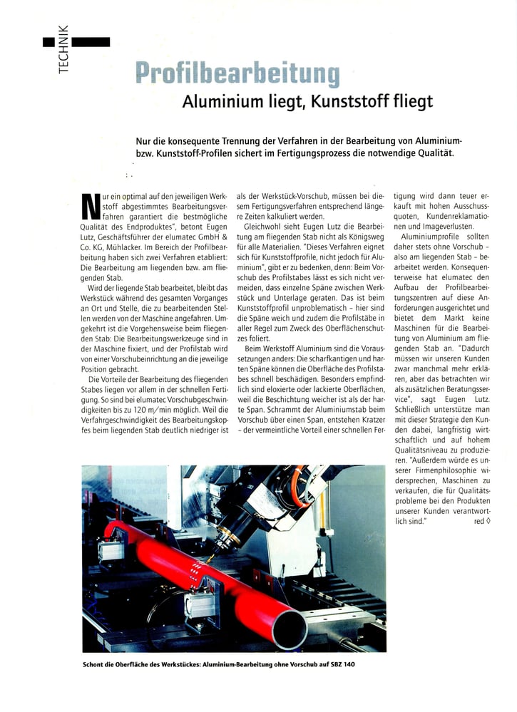 Fachbericht für die elumatec AG, veröffentlicht in verschiedenen Fachzeitschriften