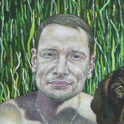 Mann mit Hund, 49 × 50 cm