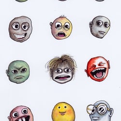 Smileys in Aquarell und Farbstift