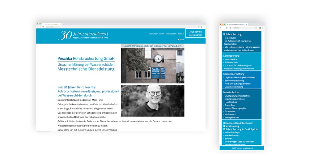 Internetpräsenz Peschka Rohrbruchortung GmbH