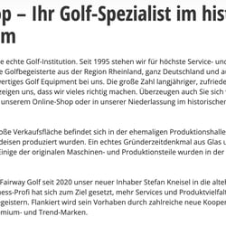 Fairway Golf Website, Text Über uns