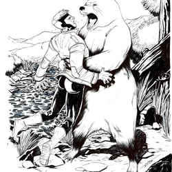 Animal Man im Kampf gegen einen Bären (Tusche)