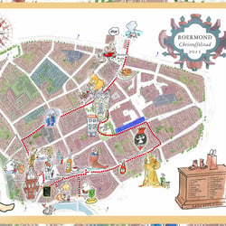 Route mit kommerziellen Hinweisen auf einen populären Stadtpatron