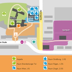Lageplan und Pictogramme Zentrum Kinder, Kirchentag Berlin