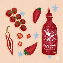 Rotes Gemüse und scharfe Sauce