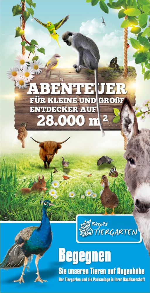 Werbeflyer Birgits Tiergarten im Format DIN LAN