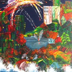 THE DANGER IS APPROACHING ! acryl-wood 73/106 cm