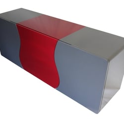 Sideboard KALIFRAGI grau matt/rot hochglanz, 2 Türen und Schubladen