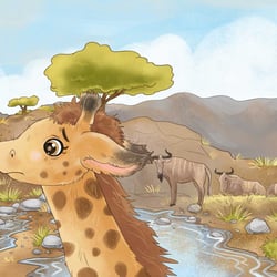 Bilderbuch über eine kleine Giraffe mit über 10 Illustrationen