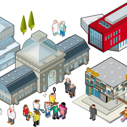 isometrische Illustration von realen Gebäuden aus Mannheim