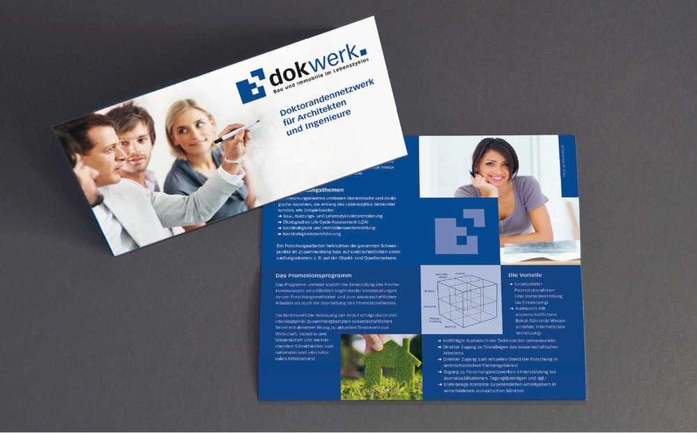Flyer „Dokwerk“ für die Universität Stuttgart, Bereich Bauökonomie