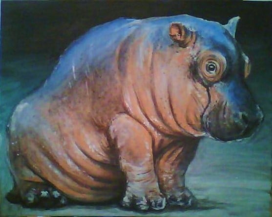 Babyhippo 2009, Abtön auf Leinwand 50×40xm , 50€