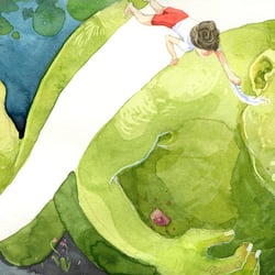 unveröffentlichte Probeillustration, Aquarell und Computerkolorierung