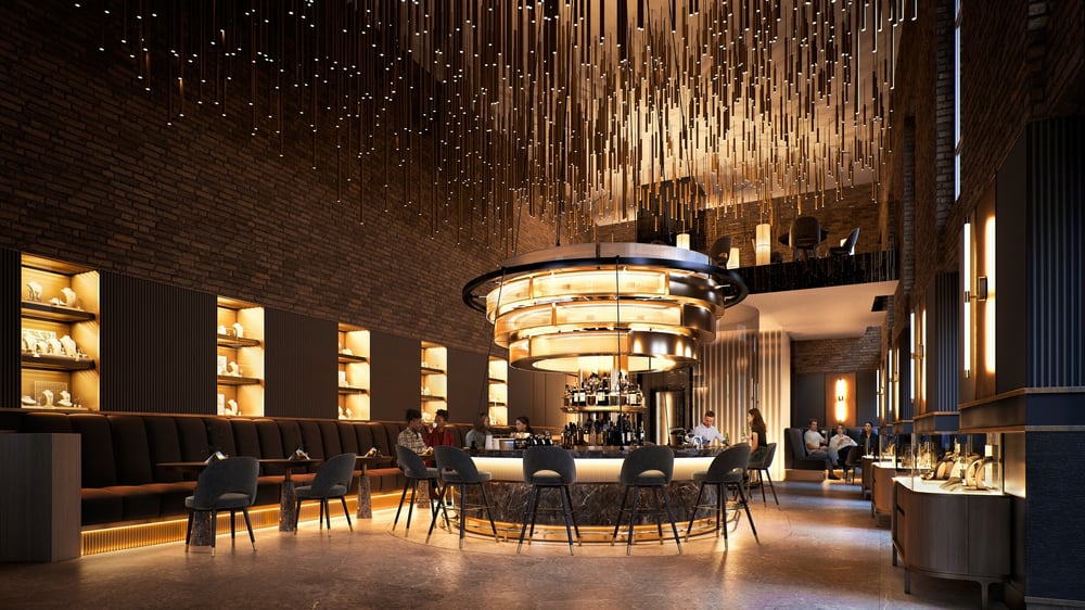 Innenraumrendering des Cafés im Balgequartier