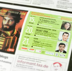 Anzeige für die Veranstaltungen des Kulturforums für die taz