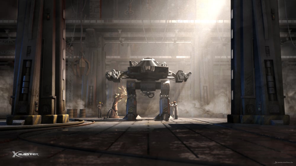 XBlaster – Hangar: Hangar-Szene aus dem Werbevideo zum Spiel XBlaster