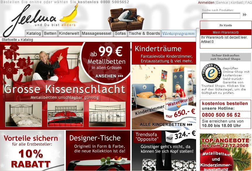 Startseite des Olineshops