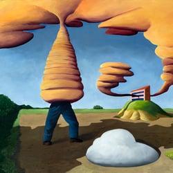 Landschaft mit Tornado und Rechenzentrum, 2014, Öl/LW, 60×70 cm