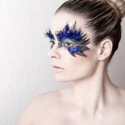 portrait blue feathers