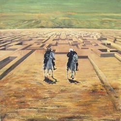 Zwei Reiter in der Wüste, Acrylcollage, 80×70 cm, 2007