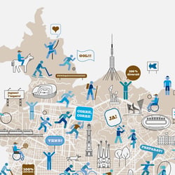 Infografiken. Layout. Sportangebot Stadt Barcelona.