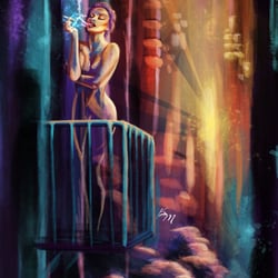 Frau auf Balkon
