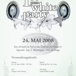 Flyer für „White Party“ – Holger’s Wirtshaus