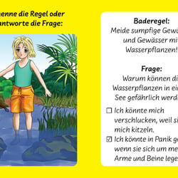 Frage-Antwortkarte zum Spiel „Schwimmen macht Spaß!“