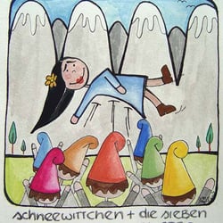 Märchen mit Temperafarben: Schneewittchen und die sieben Zwerge