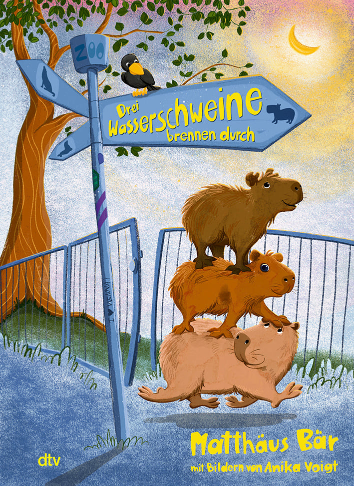 „Drei Wasserschweine brennen durch“ – Cover, Vorlesebuch ab 6 J., dtv 2023