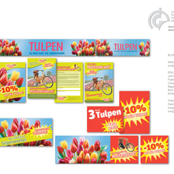 BLUME2000, Saisonwerbung Tulpen, POS-Werbung, Flyer und Gewinnspiel