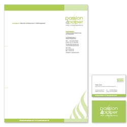 Konzeption und Design der Geschäftstausstattung von passion4paper: Logo, Visitenkarten und Geschäftspapier