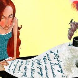 writing red-haired girl