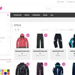 eShop-Kategorienmenü (Sportartikelmarketing)
